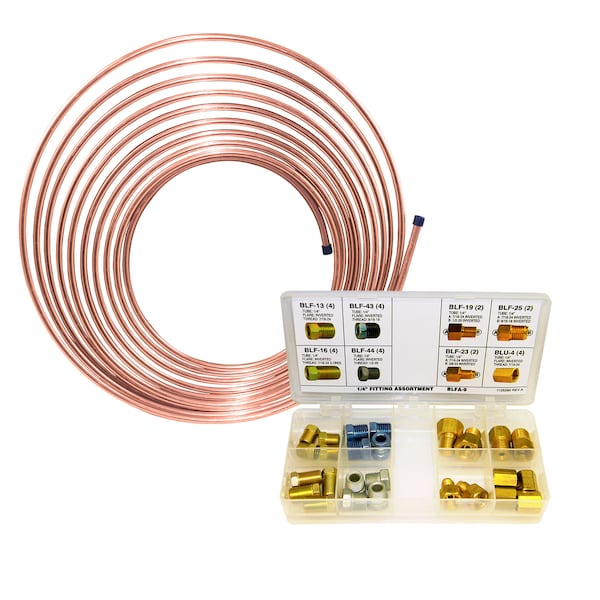 NiCopp Brake Line Coil and Fitting Assortment Kit, 1/4 x 25
